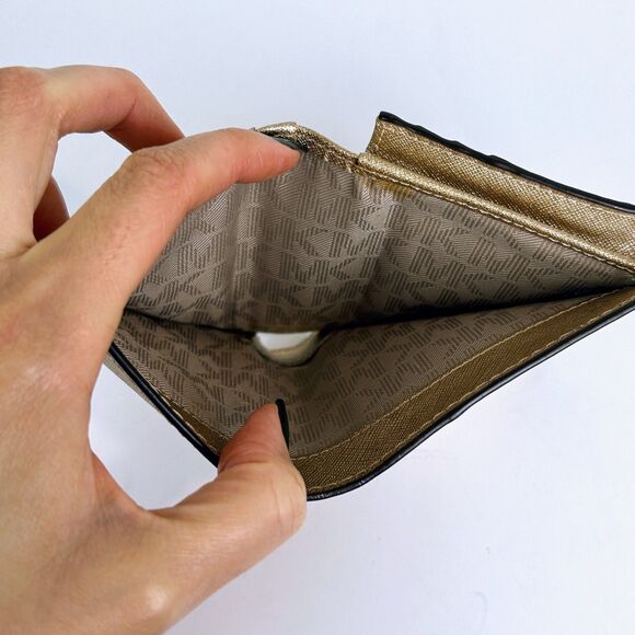 Michael Kors Jet Set Set Slim Saffiano Leather Wallet Gold Metallic Folding Card - Picture 8 of 8